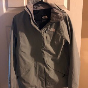 Grey north face rain jacket sz s